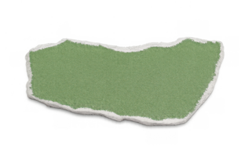 Green torn paper piece with distressed edge, isolated blank ripped note for message or advertising, transparent background