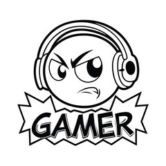 Intense Gamer Face with Headphones and Word gaming