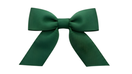 Symmetrical Dark Green Grosgrain Ribbon Bow Isolated on Black Background