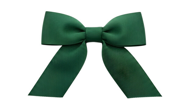 Symmetrical Dark Green Grosgrain Ribbon Bow Isolated on Black Background