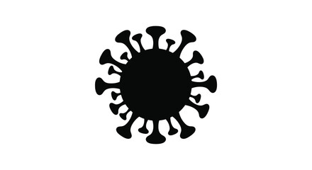 A stark depiction of a coronavirus particle showcasing its spiky protrusions in a bold silhouette