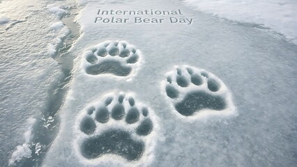 Polar bear footprints in the ice on international polar bear day