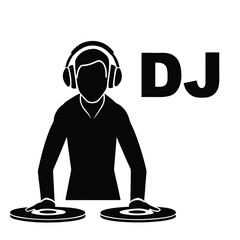 Silhouette of DJ with Headphones and Turntables vector
