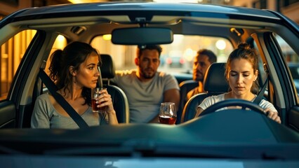 Crowded riding scene with full passengers in the car