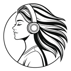 Woman with headphones listening to music in profile