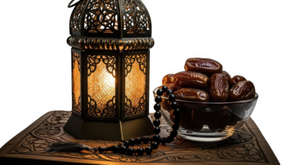 Decorative lantern with dates and prayer beads