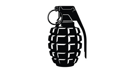 A stark black silhouette of a classic hand grenade a symbol of conflict and danger silhouette