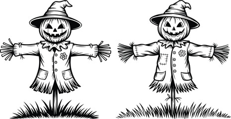 Halloween Scarecrow Pumpkin Character Spooky Vector Illustration.