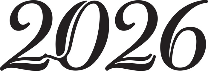 Black cursive text displaying the year 2026 with decorative swashes underneath each digit also transparent background