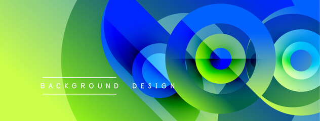 Obraz premium Abstract vibrant design features overlapping circles. Green, blue hues create dynamic visual effect. Modern background element.