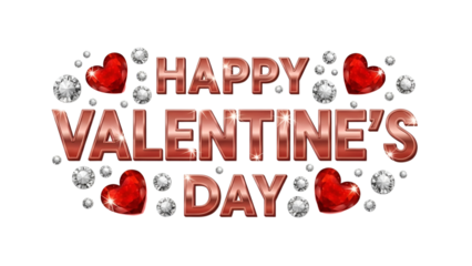 Luxurious Happy Valentine's Day greeting with sparkling red hearts and brilliant diamonds