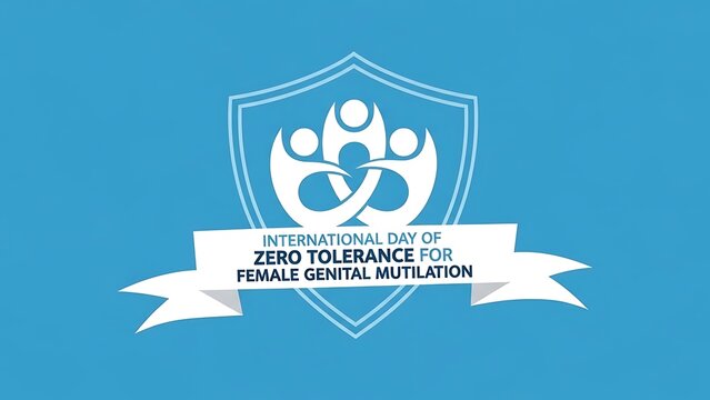 International day of zero tolerance to female genital mutilation awareness campaign logo with a blue background