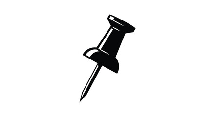 A striking black and white illustration of a classic push pin showcasing its simple form silhouette © Kuntol02