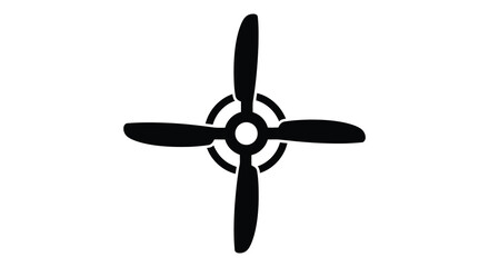 A striking black propeller design with four blades presented against a clean white background silhouette