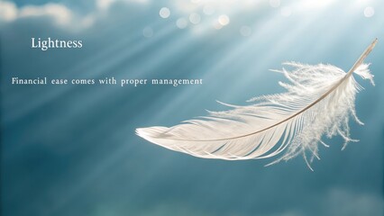 A single white feather drifts gently in soft ethereal light, showcasing its delicate beauty and serene presence.