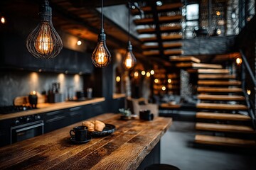 Blurred empty open space home, Stylish apartment interior with modern room. Idea for home design