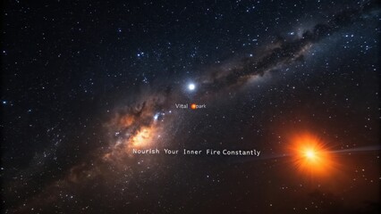 A single vital spark glowing within the vast, star-dusted cosmic canvas of a distant galaxy, inspiring inner fire constantly.
