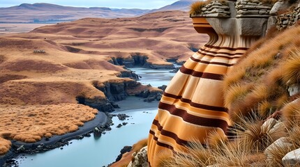 Spectacular Sandstone Formations and River Valley in Golden Landscape