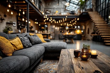 Blurred empty open space home, Stylish apartment interior with modern room. Idea for home design