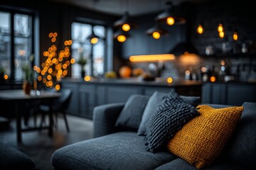 Blurred empty open space home, Stylish apartment interior with modern room. Idea for home design