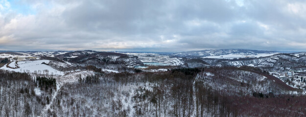 Industrial transformation: Quarry in winter in Sauerland