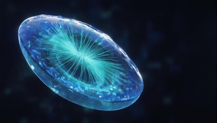 Glowing Blue Orb with Radial Light Rays in Dark Space.