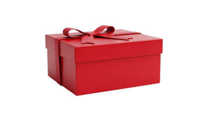 A vibrant red gift box with a matching ribbon and bow on a black background