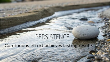 A Single Stone Steadfastly Positioned in a Gently Flowing Silver Stream Demonstrating the Power of Persistence