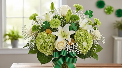 Elegant green and white bouquet on table