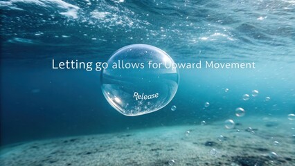 A single transparent bubble rising through clear blue underwater depths, symbolizing release and upward motion