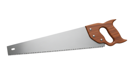A handsaw with a wooden handle on a black background