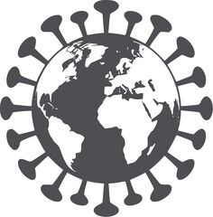 Minimalist black globe surrounded by viral spikes