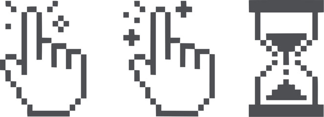 Minimalist black hand cursor and printer in pixel style
