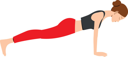 Woman in plank pose performing a core strength exercise flat vector illustration for fitness and wellness concepts