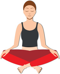 Woman meditating in lotus pose calm and peaceful yoga illustration for wellness and mindfulness concepts isolated on white background