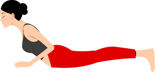 Woman in Cobra Pose illustration of yoga practice for fitness and wellness flat design on white background