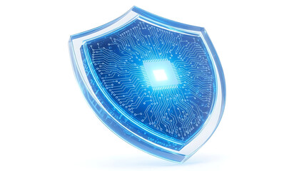 Advanced Cyber Security Shield Icon with Integrated Digital Circuit Pattern and Glass Finish