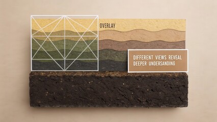 Cross section of layered earth with geometric overlay and descriptive text elements