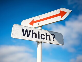 どちらを選ぶか迷う場面で判断や選択を問いかける分岐点の案内標識イメージ写真