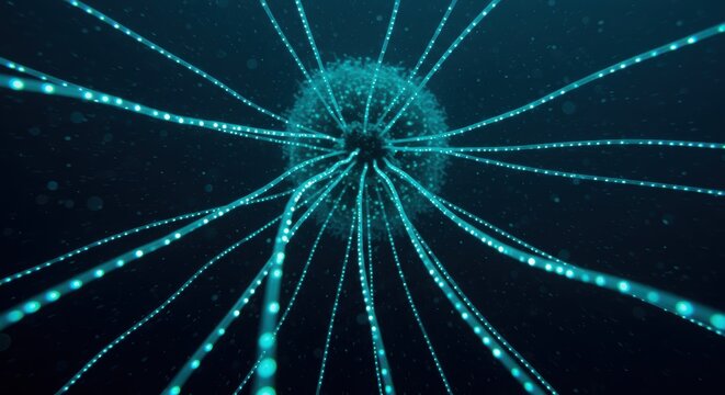 Digital Neural Network Synapse with Glowing Blue Data Streams