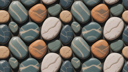 abstract geometric wallpapers A close-up view of a collection of smooth, colorful stones with unique patterns and textures.