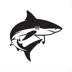 Fototapeta premium Shark silhouette aggressive sea predator vector illustration