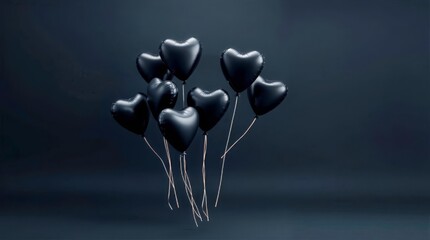 Dark valentine alternative with black heart balloons and empty space