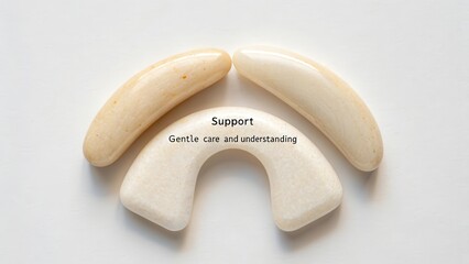 Four polished bone fragments arranged in a supportive, curved structure, conveying gentle care and understanding.