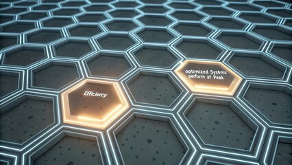 Geometric hexagonal network displaying concepts of efficiency and optimized systems performing at peak.