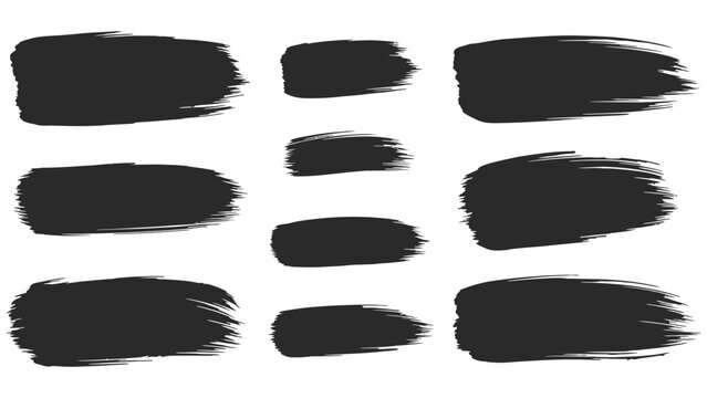 Vector collection of grunge black ink splashes and frames featuring brush paint elements and paper sticker shapes for artistic design illustration