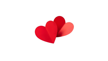 Two vibrant red paper hearts symbolizing love against a stark black background
