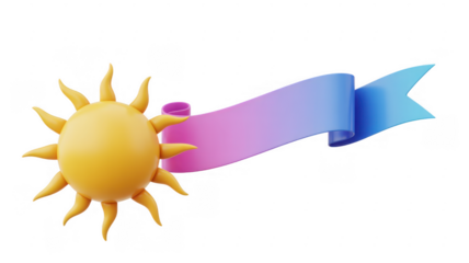 3D sun with colorful ribbon purple isolated on a transparent background