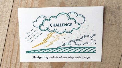 Stylized abstract depiction of a challenge storm with lightning and rain, representing navigating periods of intensity and change