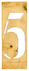 Alte Papierschablone Malerschablone Pochoir Zahl Hausnummer 5 F&uuml;nf